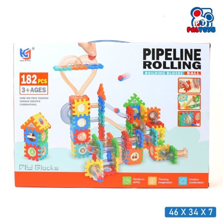 طقم مكعبات تركيب مسارات كرات مع تروس وأنابيب (182 قطعة)